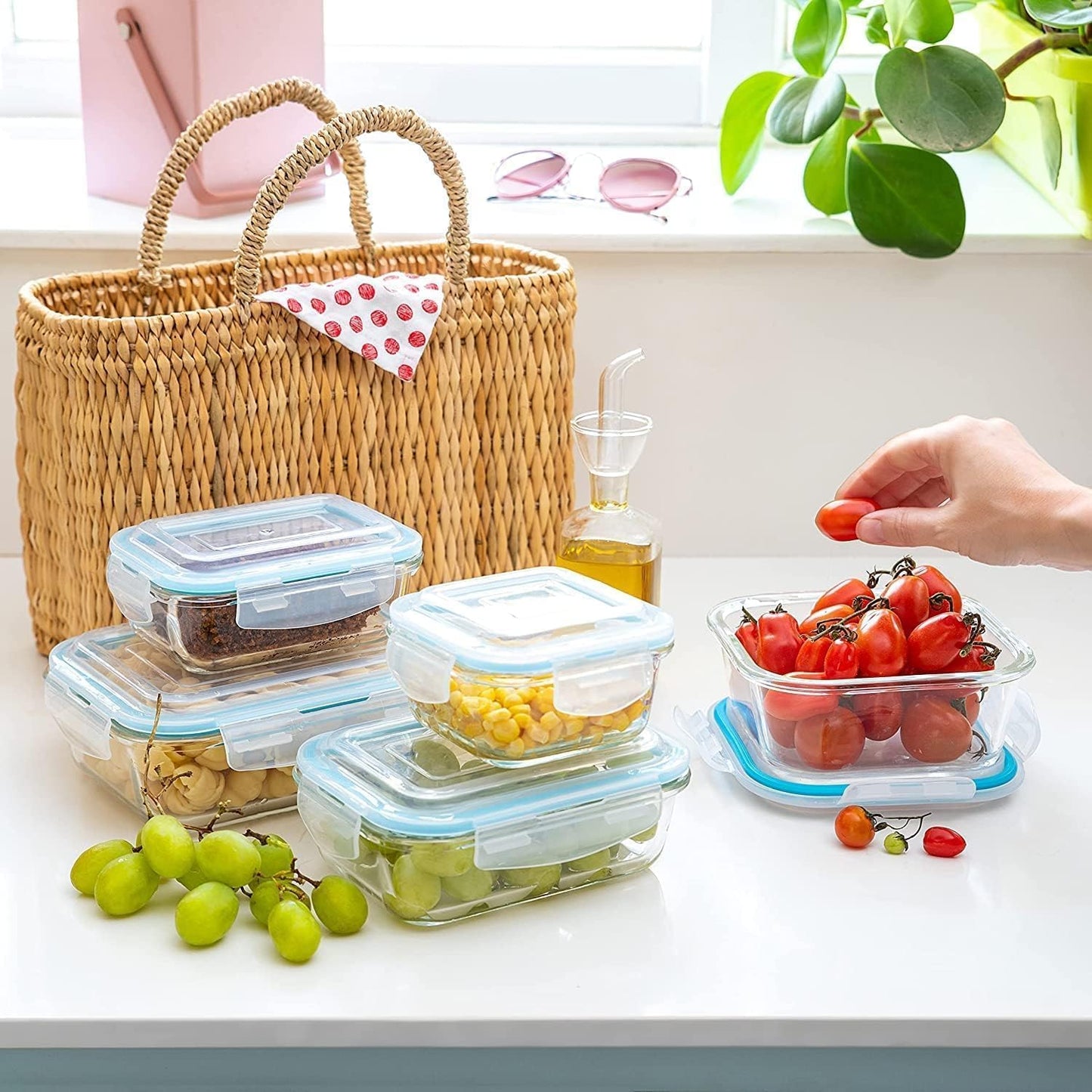 10-Piece Kitchen Glass Food Storage Containers Set with Lids, Clear Leak-Proof, Bpa-Free Airtight Meal Prep Glass Containers – Oven, Freezer, Microwave & Dishwasher Safe