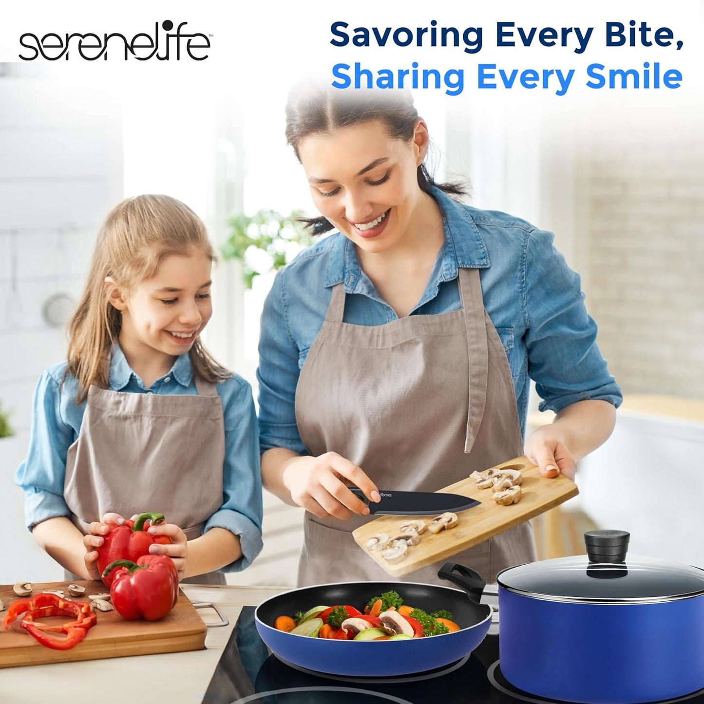 20-Piece Blue Cookware and Knives Set - Includes Multi-Sized Nonstick Pots and Pans with Lids and Utensils, Heat Resistant, Dishwasher Safe