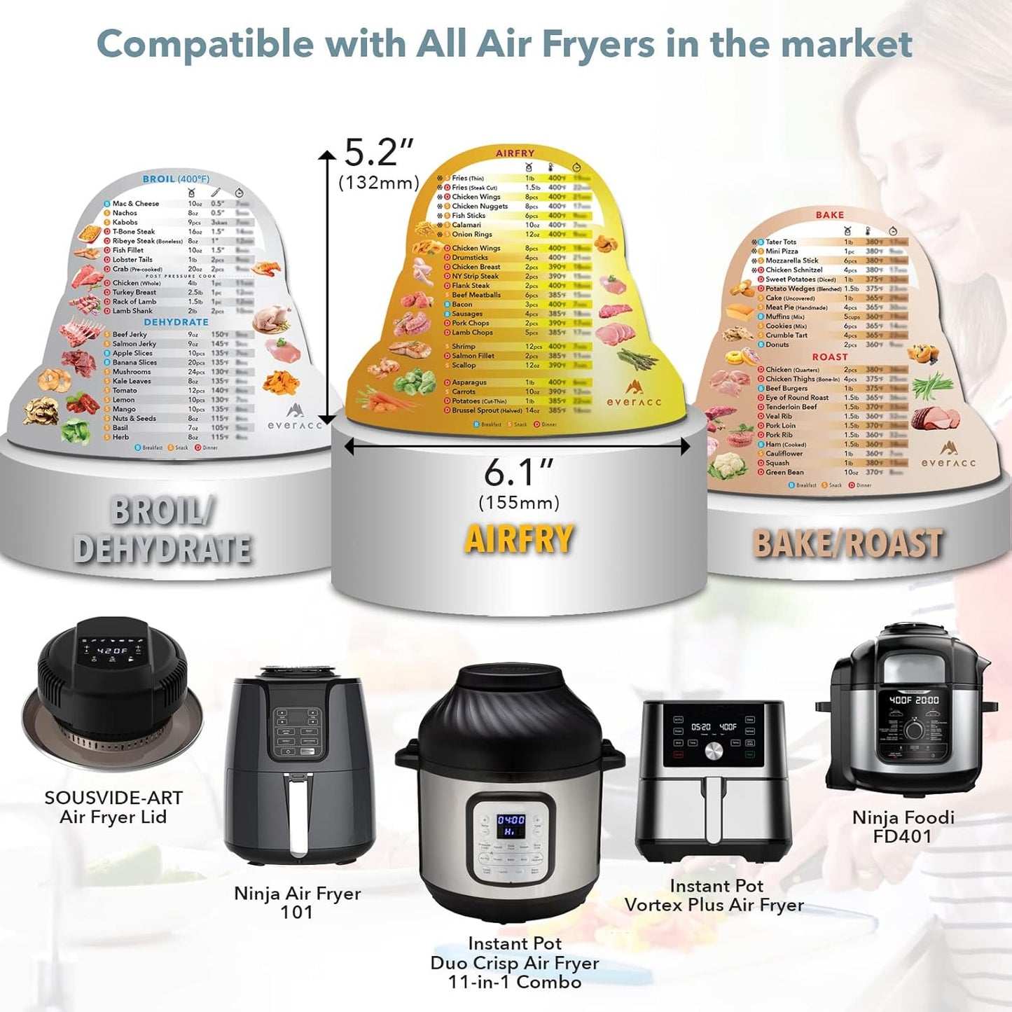 Air Fryer Magnetic Cheat Sheet Set, Air Fryer Accessories Multi Cooking Program Cook Times Chart, Instant Pot Air Fryer Frying Quick Reference Guide Magnet Sheets (Metallic)