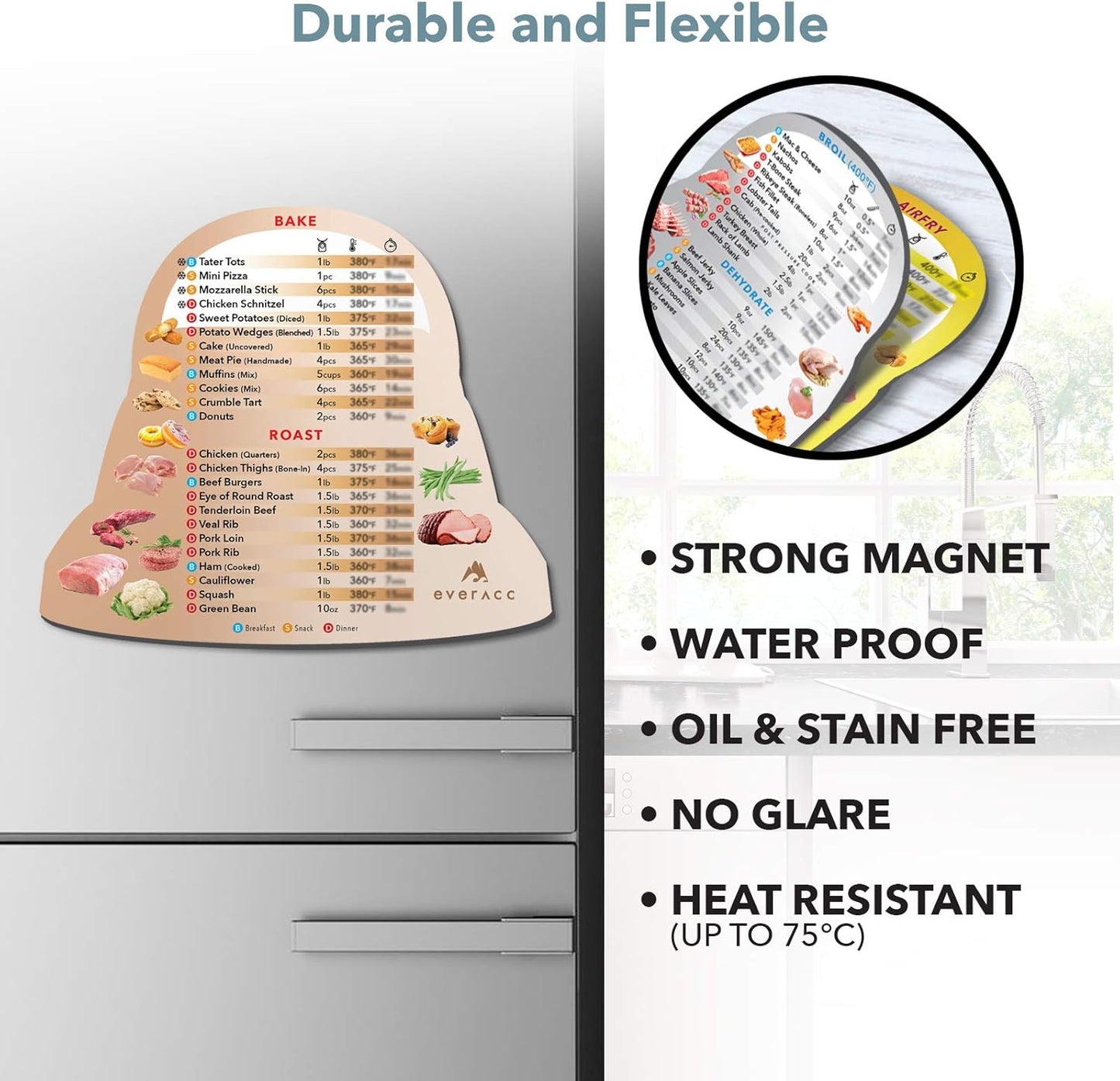 Air Fryer Magnetic Cheat Sheet Set, Air Fryer Accessories Multi Cooking Program Cook Times Chart, Instant Pot Air Fryer Frying Quick Reference Guide Magnet Sheets (Metallic)