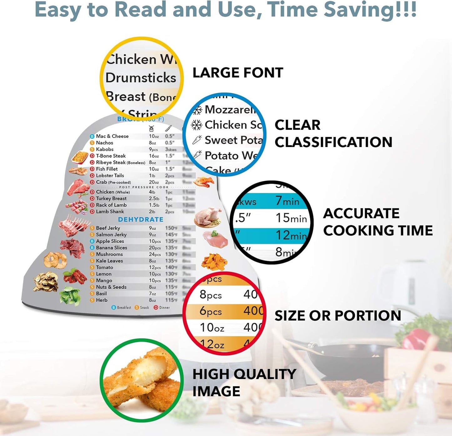 Air Fryer Magnetic Cheat Sheet Set, Air Fryer Accessories Multi Cooking Program Cook Times Chart, Instant Pot Air Fryer Frying Quick Reference Guide Magnet Sheets (Metallic)