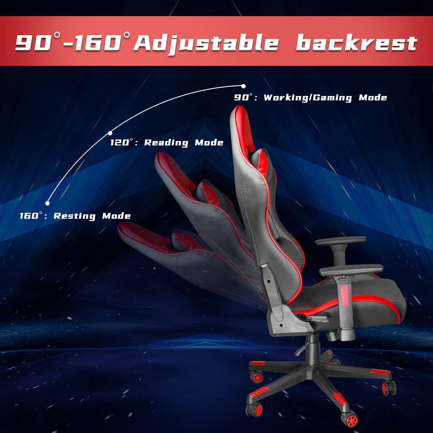 Ergonomic High Back Gaming Chair 400Lbs, Office Chair Computer Chair with Headrest Lumbar Support, Video Gaming Chair for Teens with Adjustable Armrest(Red)