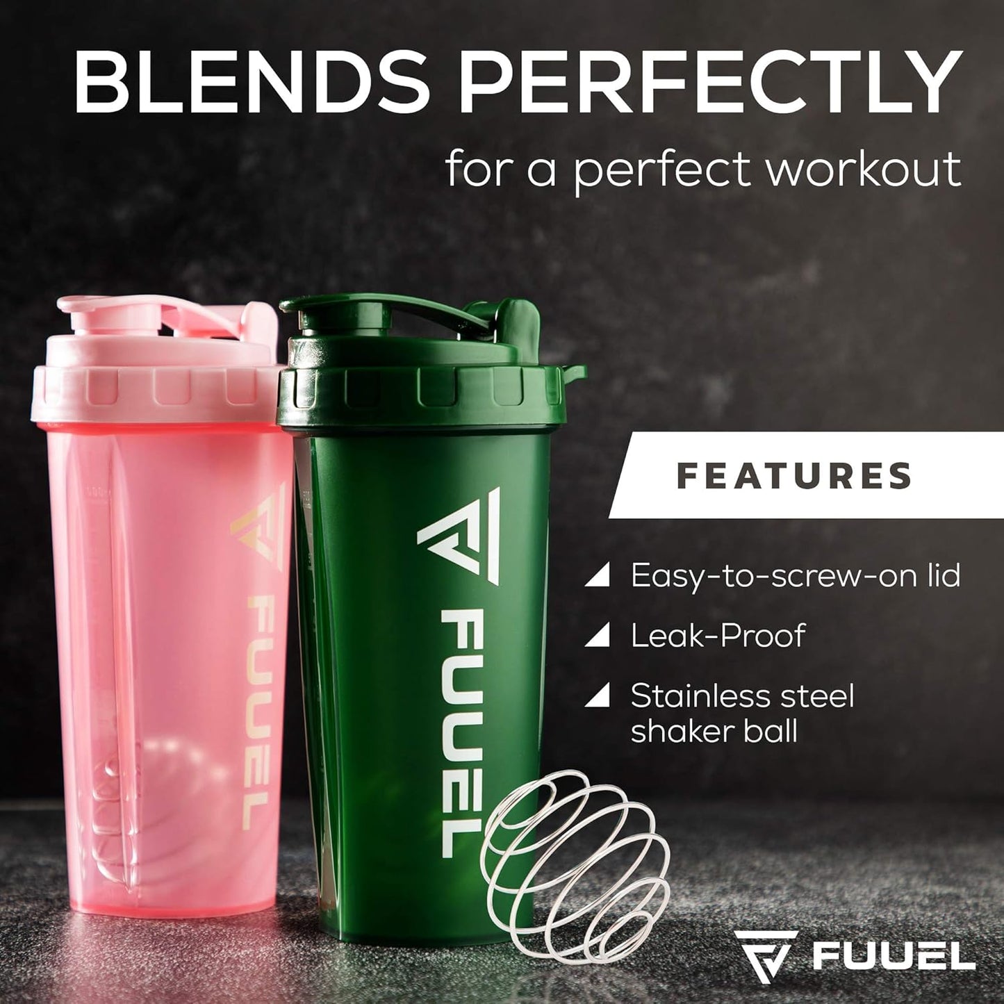 Double Shaker Bottle with Lanyard, 24Oz - Leak Proof Mixer Cup with Stainless Steel Blending Ball - Mixing Bottles for Protein Shakes - Premium Fitness Accessories (Navy & Purple)