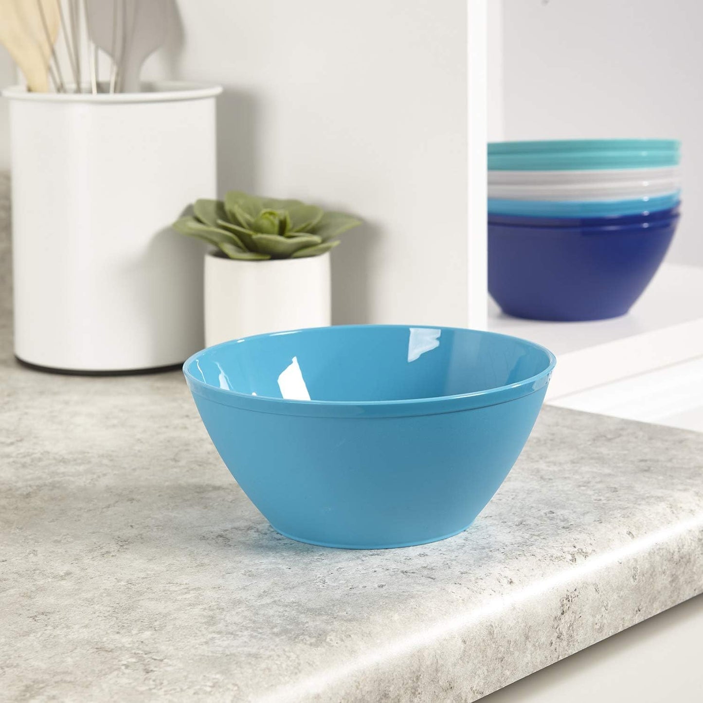 Fresco 6-Inch Plastic Bowls for Cereal or Salad | Set of 8 in 4 Coastal Colors