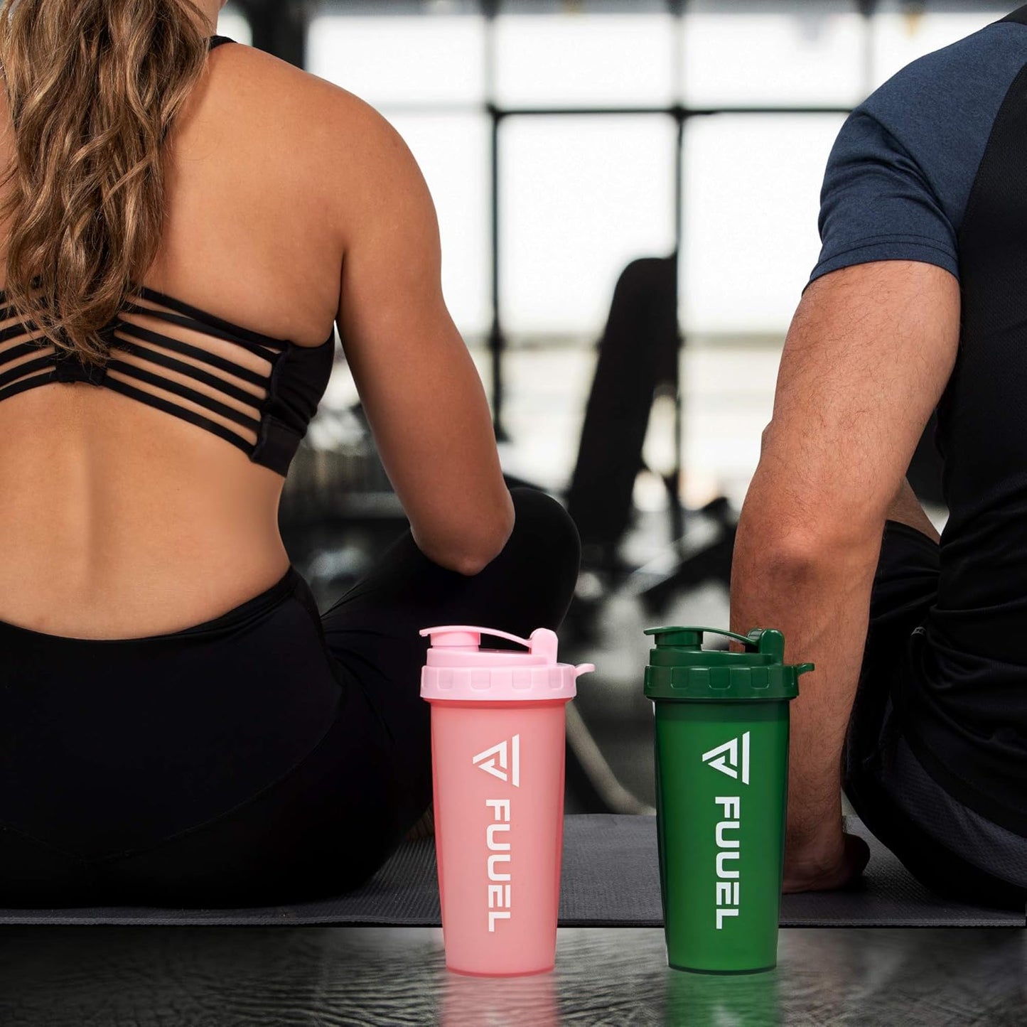 Double Shaker Bottle with Lanyard, 24Oz - Leak Proof Mixer Cup with Stainless Steel Blending Ball - Mixing Bottles for Protein Shakes - Premium Fitness Accessories (Navy & Purple)