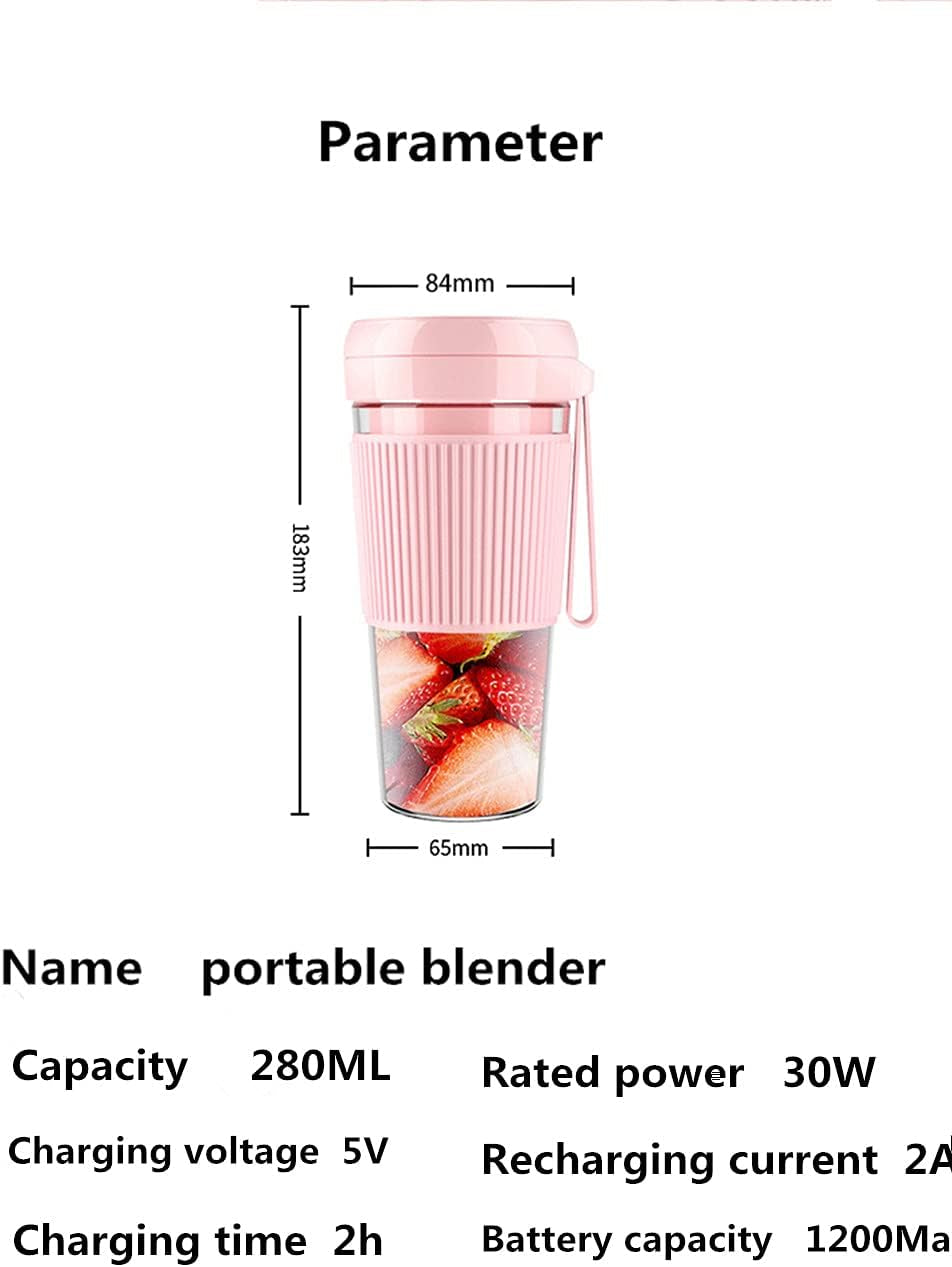 Portable Blender Cordless Smoothies and Shakes Detachable Personal Size Juicer Cup with USB Rechargeable Four Blades Fruit Mixing Machine 10Oz Travel Mini Mixer Handheld Blender for Sports Gym Pink (Pink)