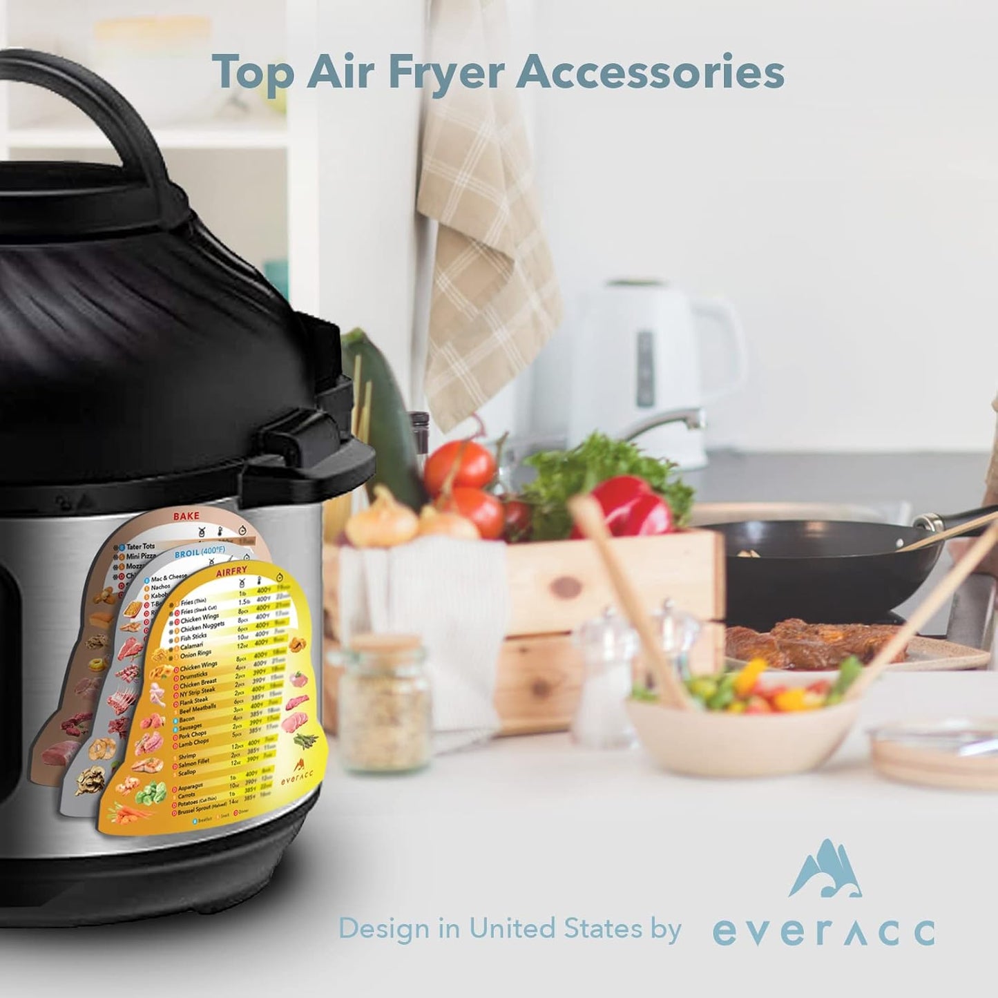 Air Fryer Magnetic Cheat Sheet Set, Air Fryer Accessories Multi Cooking Program Cook Times Chart, Instant Pot Air Fryer Frying Quick Reference Guide Magnet Sheets (Metallic)