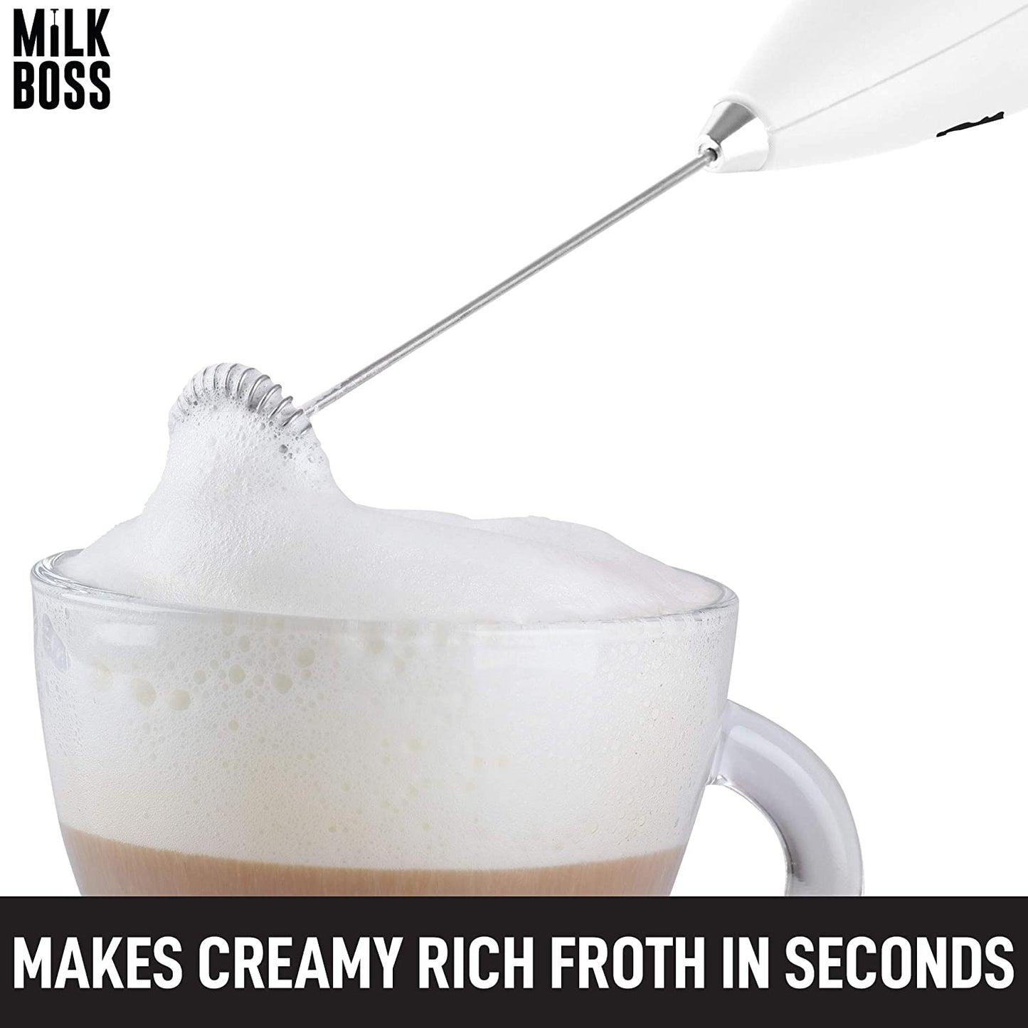 Matcha Whisk - Handheld Electric Stirrer - Frother Wand & Drink Mixer - Durable Stainless Steel - White Ultra Stand