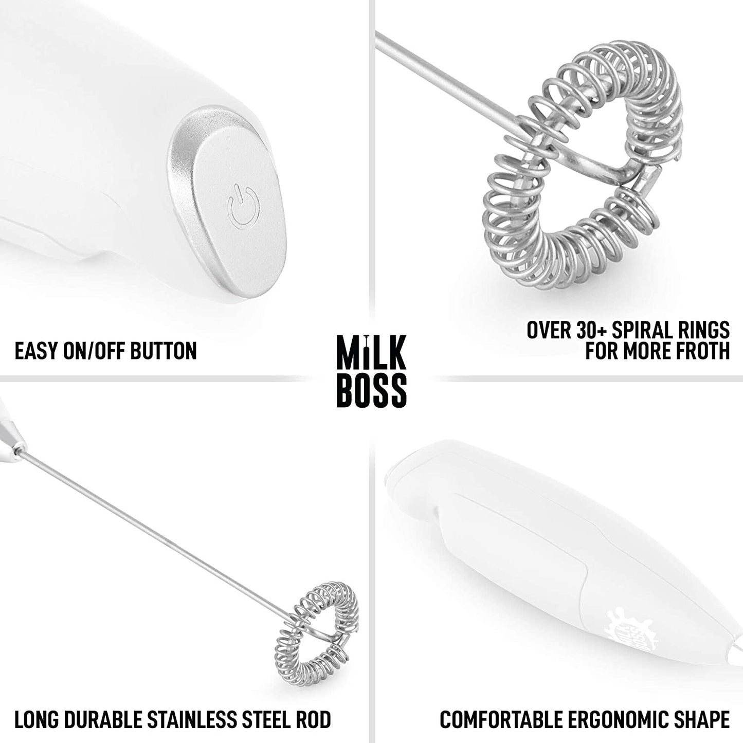Matcha Whisk - Handheld Electric Stirrer - Frother Wand & Drink Mixer - Durable Stainless Steel - White Ultra Stand