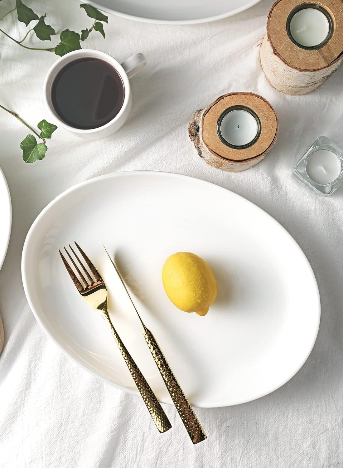 715.101 Oval Serving Platters, 12.5 Inch White Porcelain Serving Platters for Party, Large Oval Serving Trays Serving Plates for Fish Dish, Steak, Restaurant, Dessert Shop, Set of 2
