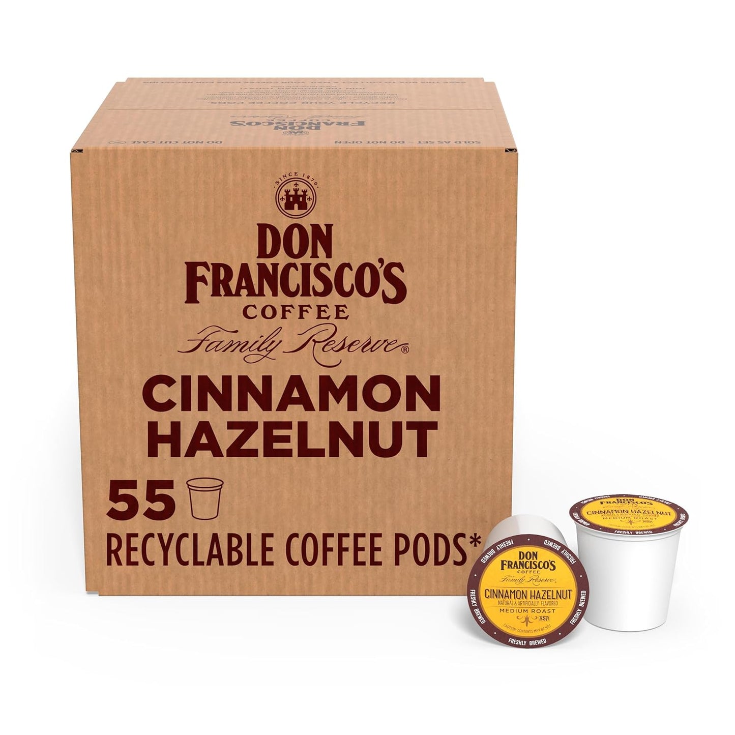 Cinnamon Hazelnut Medium Roast Coffee - 55 K-Cup Compatible Single-Serve Pods - 100% Arabica - Compatible with Keurig Brewers
