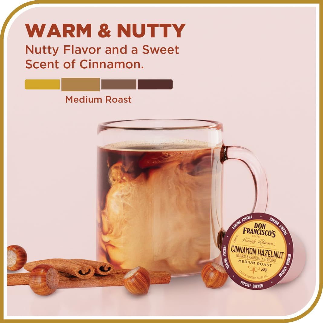 Cinnamon Hazelnut Medium Roast Coffee - 55 K-Cup Compatible Single-Serve Pods - 100% Arabica - Compatible with Keurig Brewers