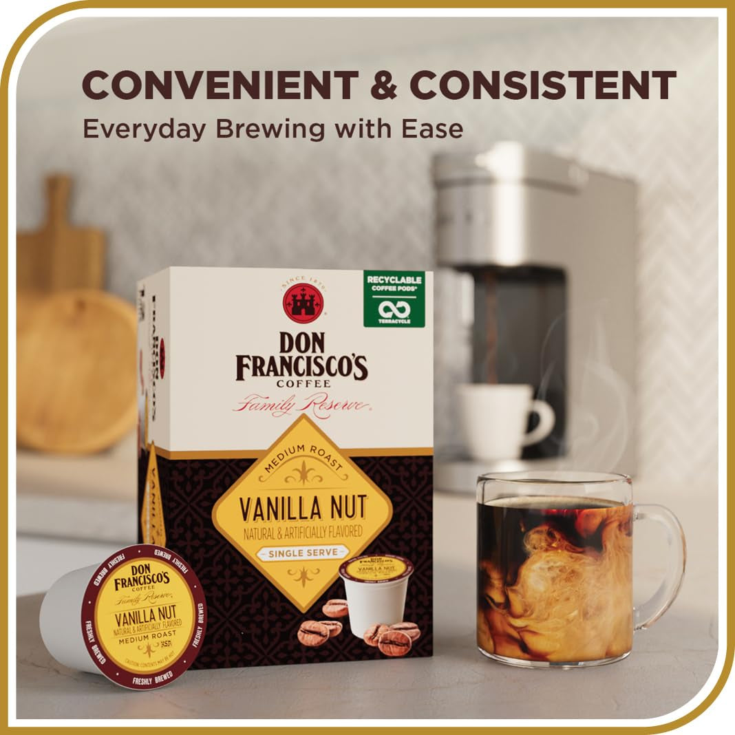 Vanilla Nut Flavored Coffee - 55 K-Cup Compatible Single-Serve Pods - 100% Arabica - Compatible with Keurig Brewers