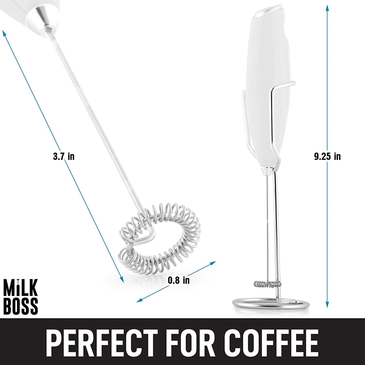 Matcha Whisk - Handheld Electric Stirrer - Frother Wand & Drink Mixer - Durable Stainless Steel - White Ultra Stand
