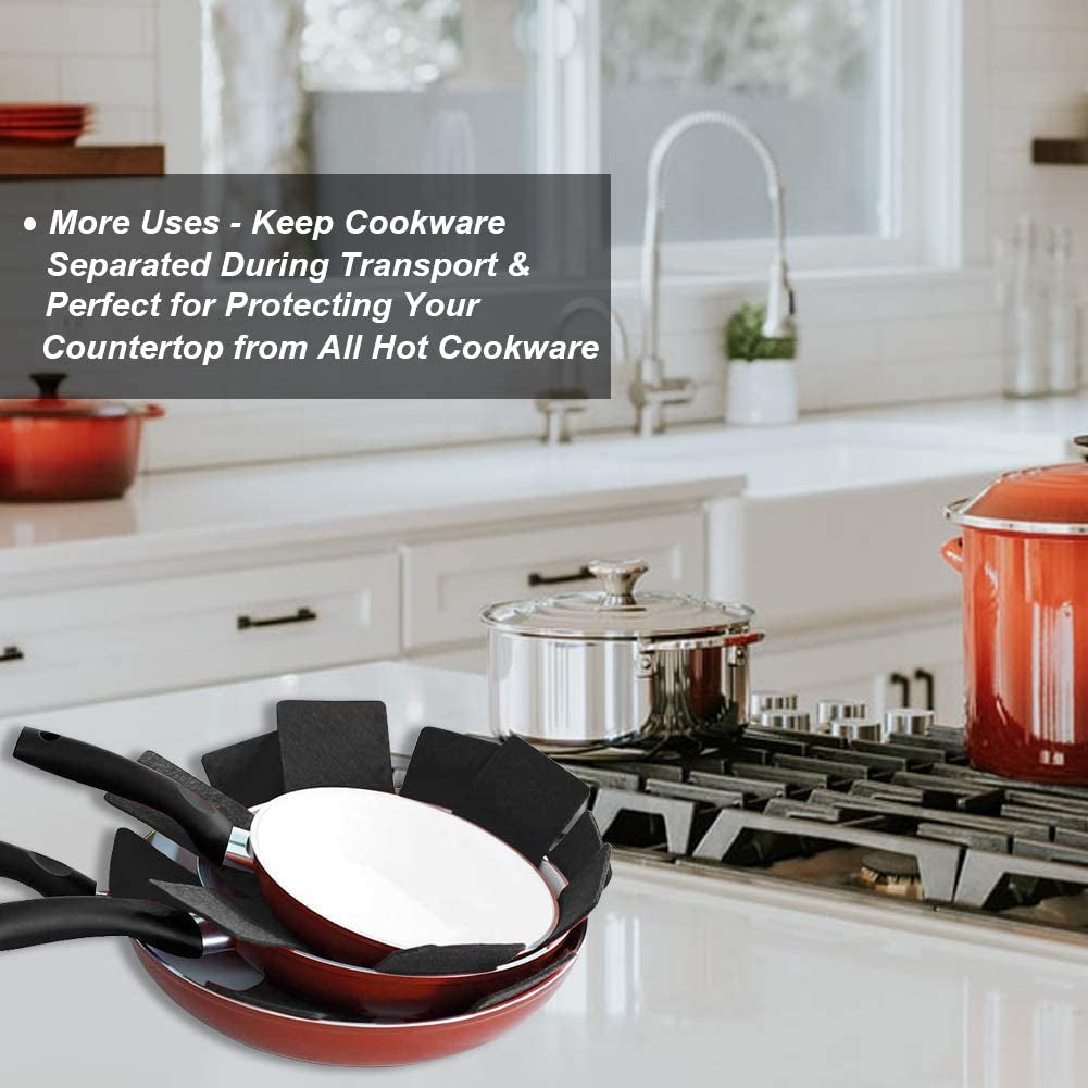 Pots and Pans Protectors, Set of 12 and 3 Different Size, Black Pot Dividers Pads/Stacking Pan Protectors/Pan Separators Pads for Protecting and Separating Pots and Pans