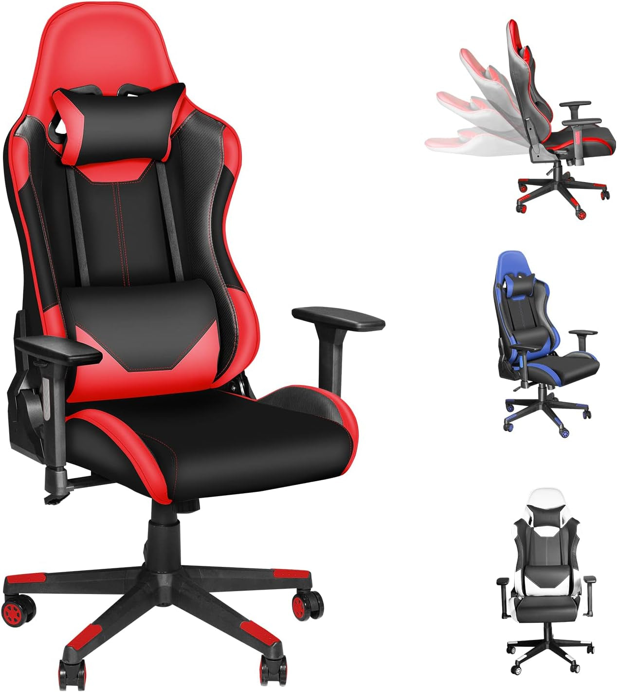 Ergonomic High Back Gaming Chair 400Lbs, Office Chair Computer Chair with Headrest Lumbar Support, Video Gaming Chair for Teens with Adjustable Armrest(Red)