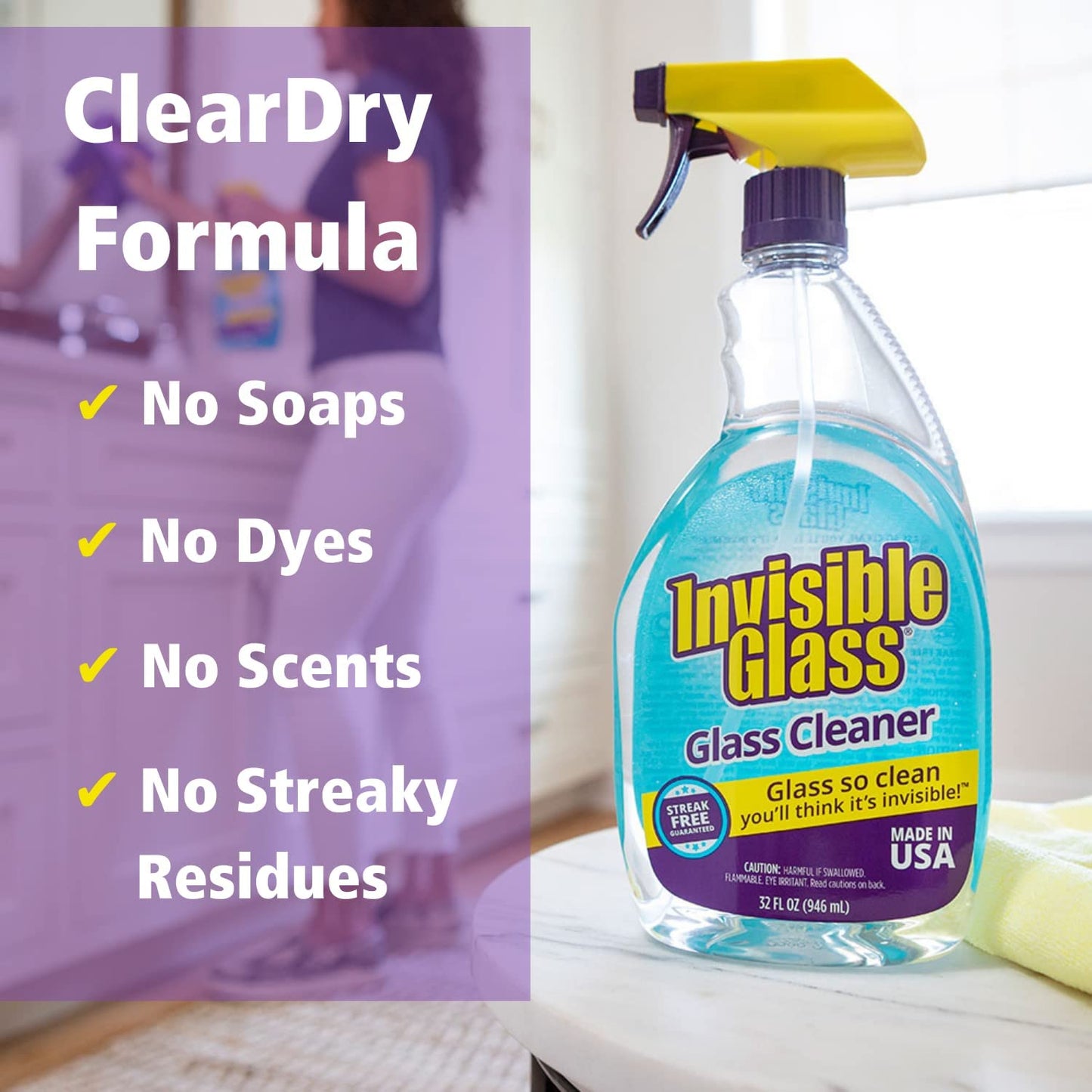 92194-4PK Premium Glass and Window Cleaner for Auto and Home Cleans Glass, Windows, Glass Cooktops, Patio Doors, and More, Streak-Free, Ammonia-Free, Tint-Safe, 32 Fl Oz, Pack of 4