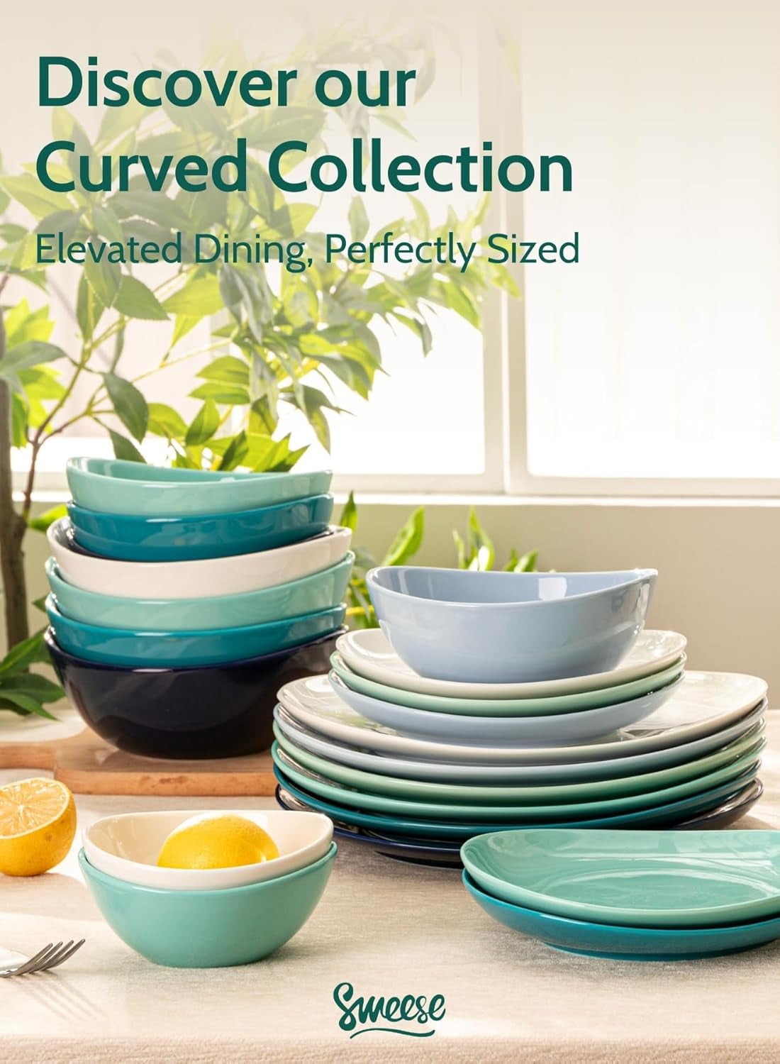 Porcelain Dessert Plates - 7.8 Inch Salad Plates, Small Appetizer Plates Set of 6 - Dishwasher, Microwave, Oven Safe - Azure Dreamscape Color