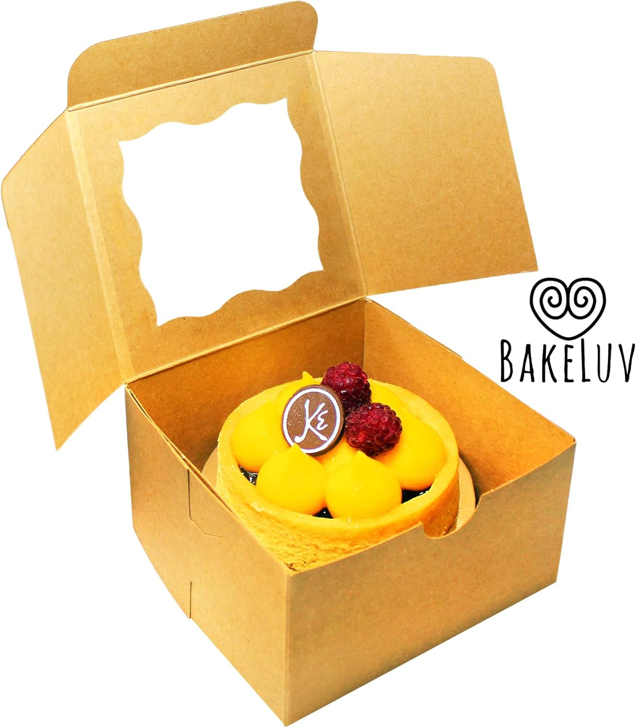 50Pcs Brown Small Cookie Boxes with Window, 4X4X2.5 Inches Bakery Boxes, Mini Cake, Treats, Macaron Packaging, Individual Cupcake, Gift Giving
