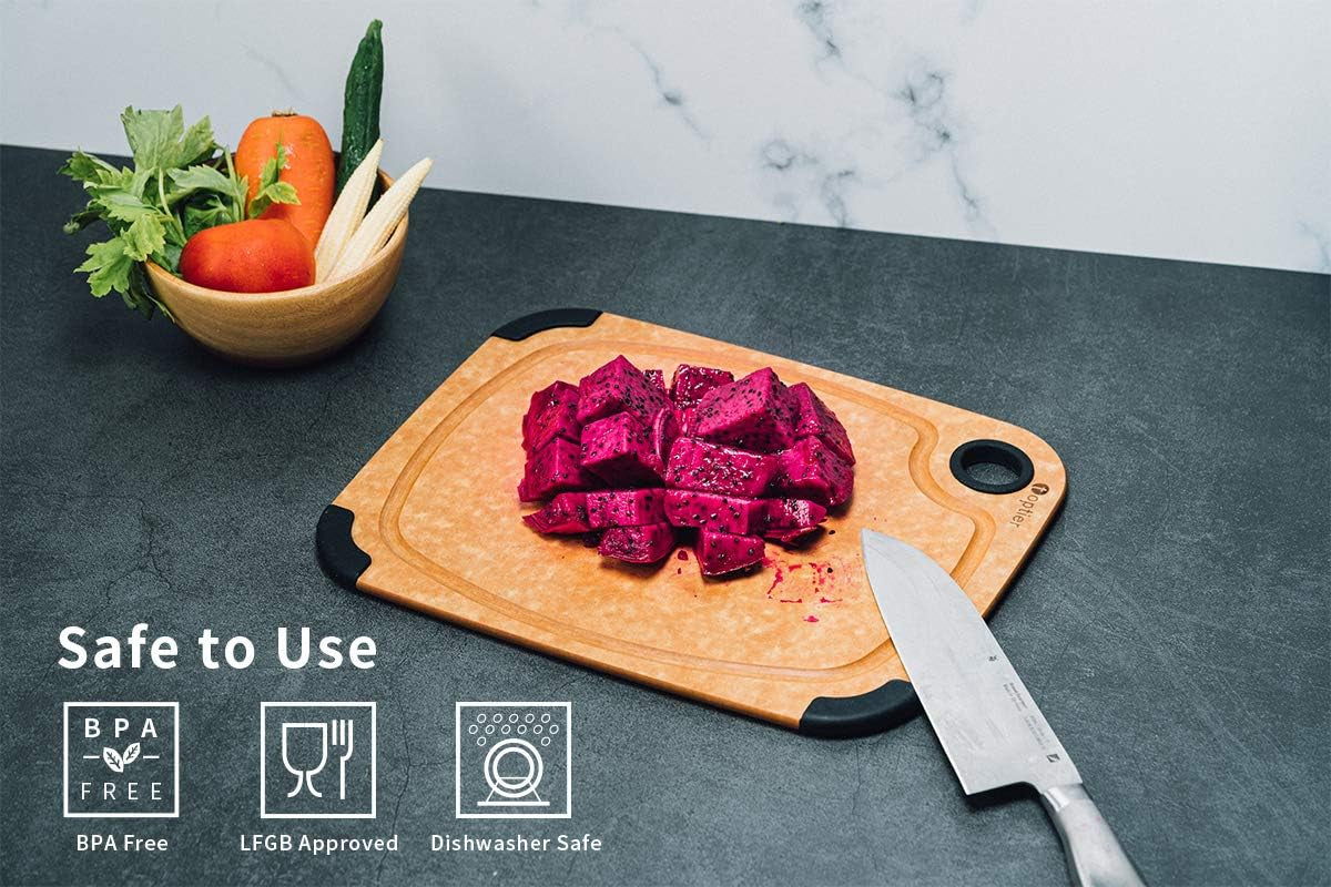 Wood Fiber Cutting Board for Kitchen - Non-Slip, Reversible, Eco-Friendly, Small 11.5 X 9.25-Inch Chopping Board, Natural Slate