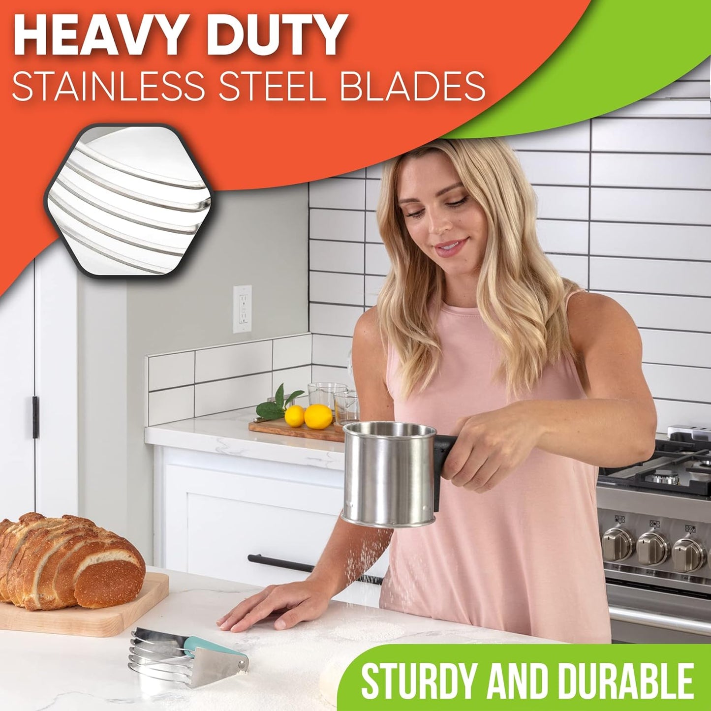 Dough Blender, Top Professional Pastry Cutter, Heavy Duty Baking Tool with Stainless Steel Blades, Medium Size, Mint
