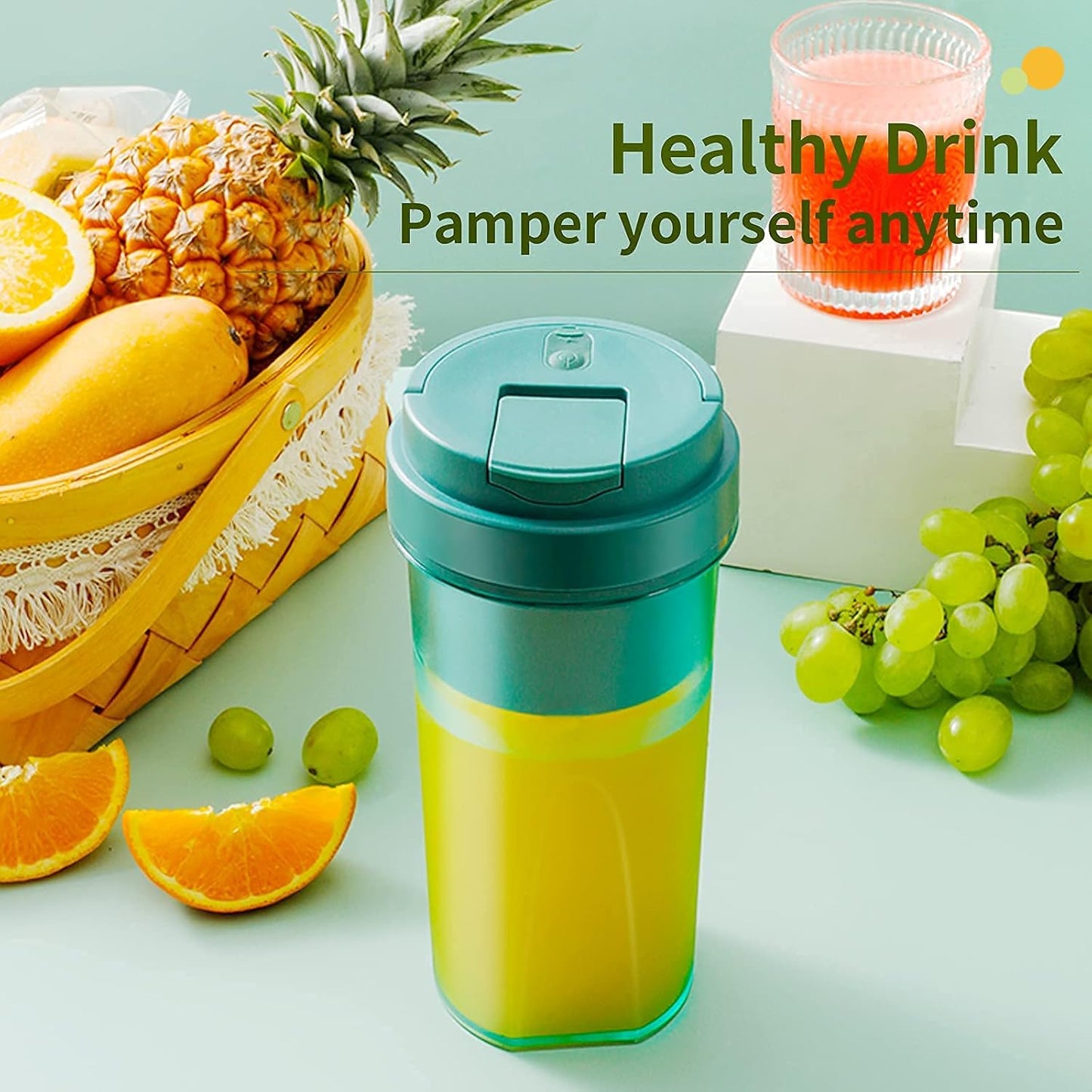 Personal Size Blender, Portable Blender Fruit Rechargeable with USB, Travel Blender with Six Blades, Mini Blender for Shakes and Smoothies, 19Oz/550Ml Juicer Cup for Gym, Travel (Green)