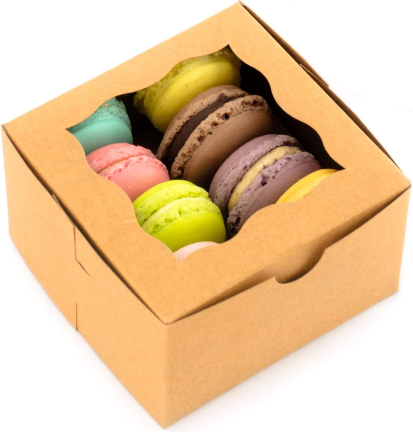 50Pcs Brown Small Cookie Boxes with Window, 4X4X2.5 Inches Bakery Boxes, Mini Cake, Treats, Macaron Packaging, Individual Cupcake, Gift Giving