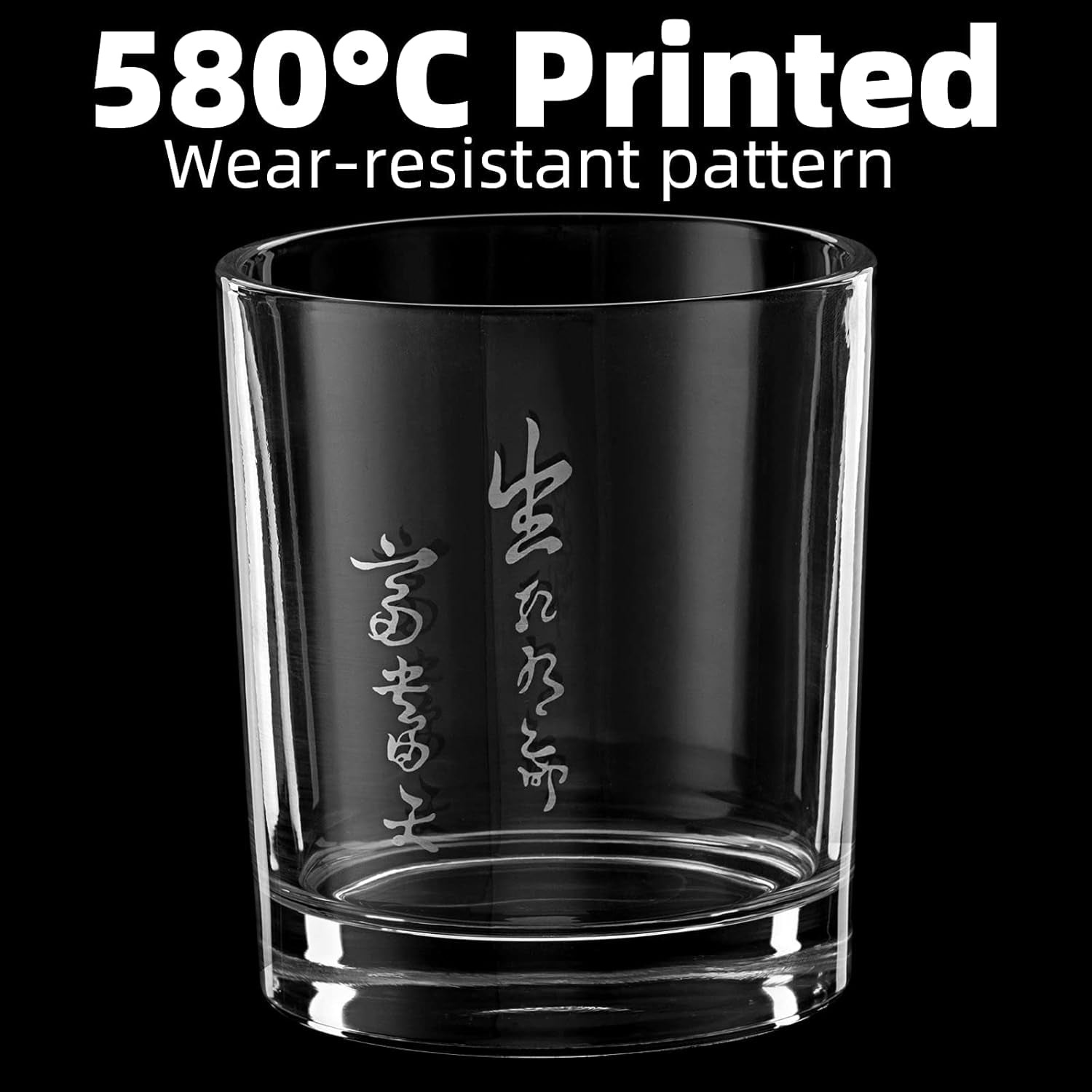 Bashenlife Crystal Old Fashioned Whiskey Glasses 10 Oz Rocks Barware for Scotch, Bourbon, Liquor and Cocktail Drinks-Set of 4 (Calligraphy)