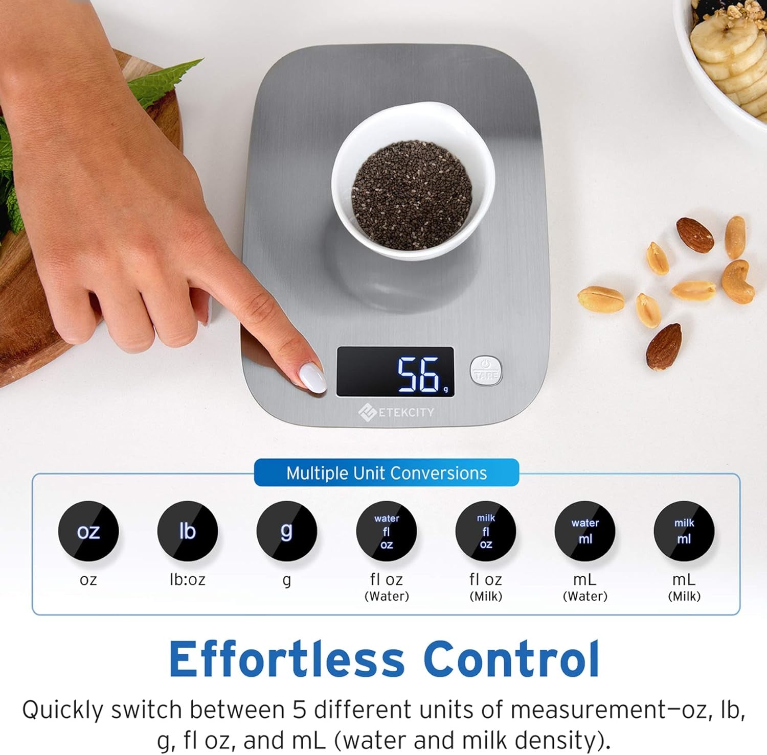 Food Kitchen Scale, Digital Grams and Ounces for Weight Loss, Baking, Cooking, Keto and Meal Prep, Postal Scale for Packages, Liquids, Jewelry, Medium, Silver Stainless Steel