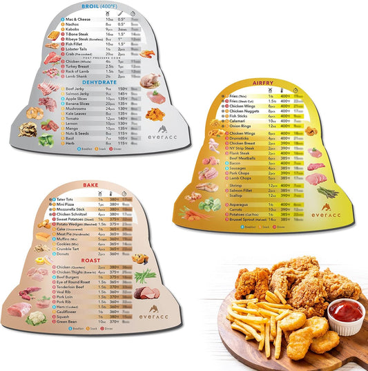 Air Fryer Magnetic Cheat Sheet Set, Air Fryer Accessories Multi Cooking Program Cook Times Chart, Instant Pot Air Fryer Frying Quick Reference Guide Magnet Sheets (Metallic)