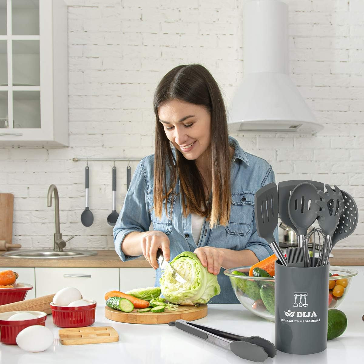 Cooking Utensils Set, Kitchen Utensils 31Pcs Cooking Utensils Set, Heat Resistant Non-Stick Silicone Kitchen Spatula Set with Stainless Steel Handle - Gray (BPA Free, Non Toxic)