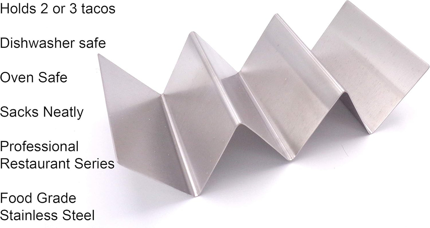 Taco Holder - Stainless Steel Taco Plates, 4 Count, Mexican Style, Holds 3 Tacos, Dishwasher, Oven and Grill Safe