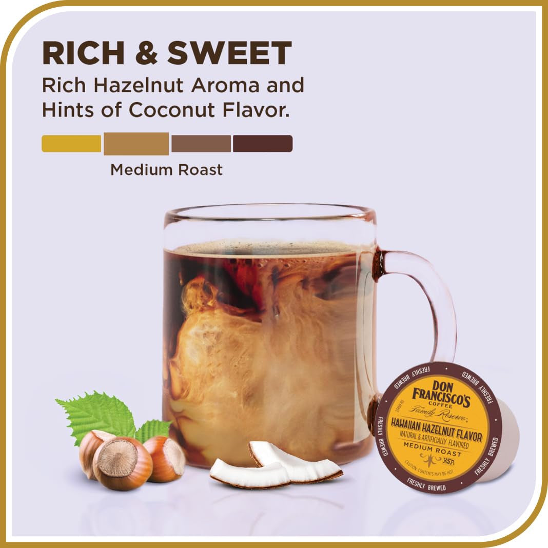 Hawaiian Hazelnut Flavored Coffee - 100 K-Cup Compatible Single-Serve Pods - 100% Arabica with Coconut Hint - Recyclable through Terracycle - Compatible with Keurig Brewers