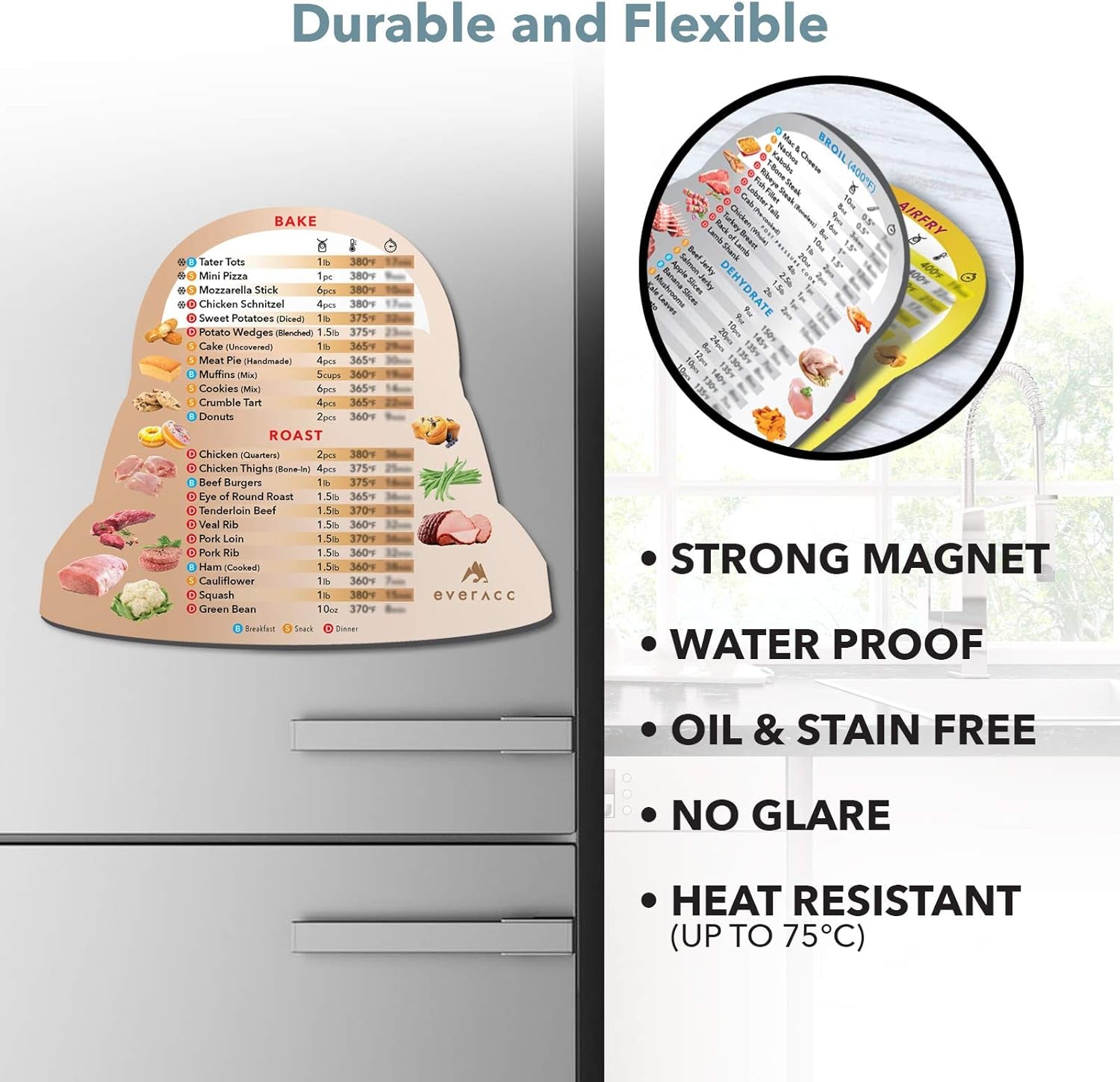 Air Fryer Magnetic Cheat Sheet Set, Air Fryer Accessories Multi Cooking Program Cook Times Chart, Instant Pot Air Fryer Frying Quick Reference Guide Magnet Sheets (Metallic)