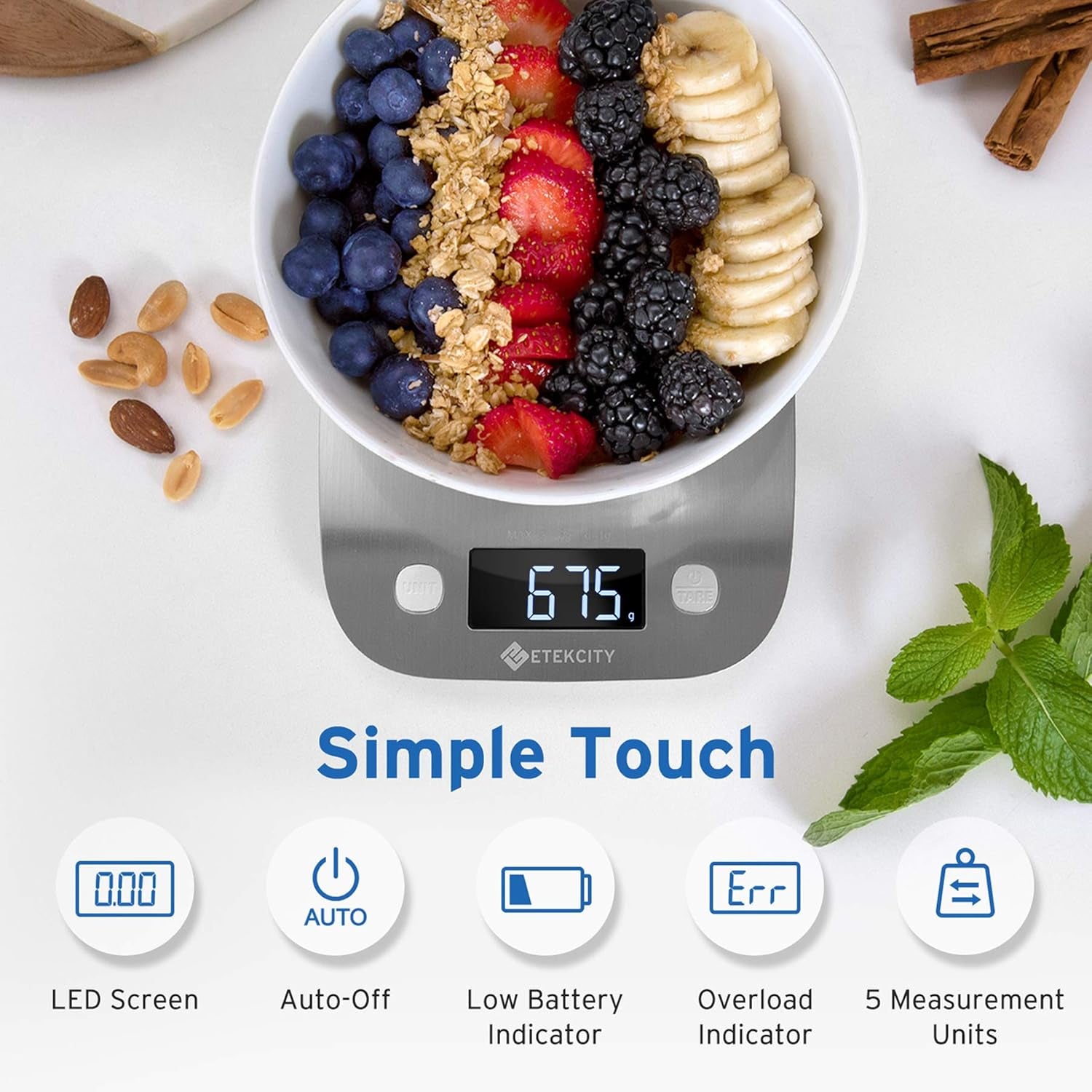 Food Kitchen Scale, Digital Grams and Ounces for Weight Loss, Baking, Cooking, Keto and Meal Prep, Postal Scale for Packages, Liquids, Jewelry, Medium, Silver Stainless Steel
