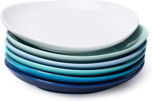 Porcelain Dessert Plates - 7.8 Inch Salad Plates, Small Appetizer Plates Set of 6 - Dishwasher, Microwave, Oven Safe - Azure Dreamscape Color