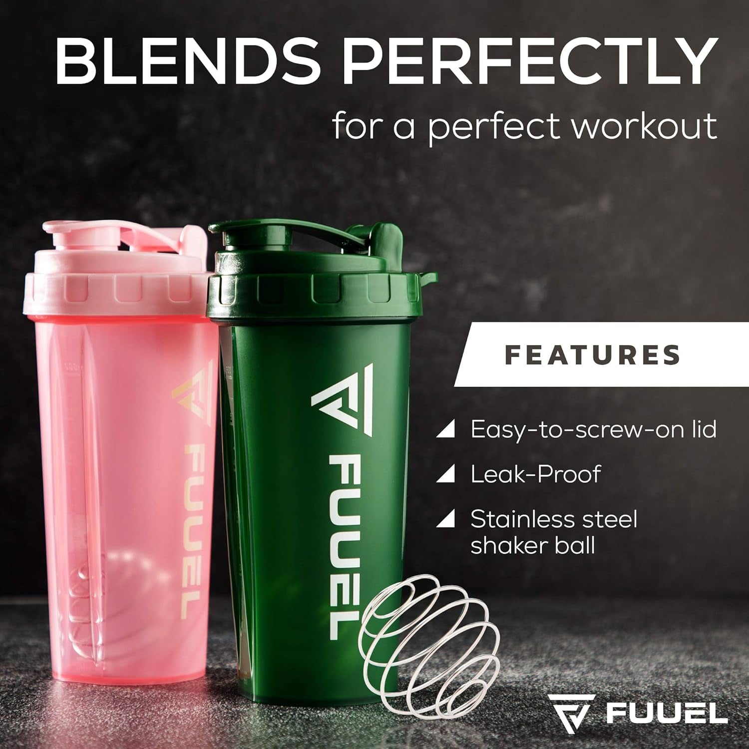 Double Shaker Bottle with Lanyard, 24Oz - Leak Proof Mixer Cup with Stainless Steel Blending Ball - Mixing Bottles for Protein Shakes - Premium Fitness Accessories (Navy & Purple)
