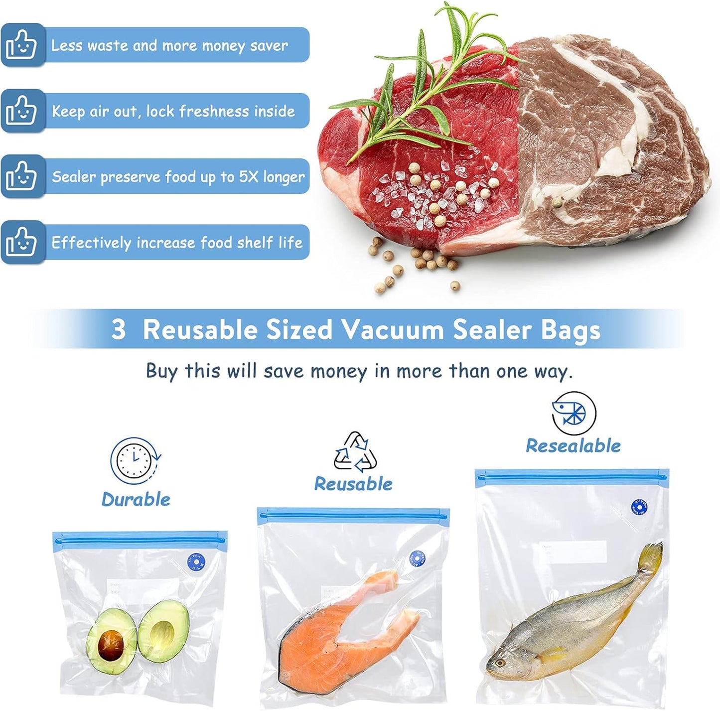 Handheld Vacuum Sealer,Sous Vide Bags(15 Pcs Reusable) and Mini Heat Bag Sealer.Start Kit Sets.Portable.Automatic Vacuum Sealer Machine for Food Storage Preservation.Freezer,Sous Vide Cooking