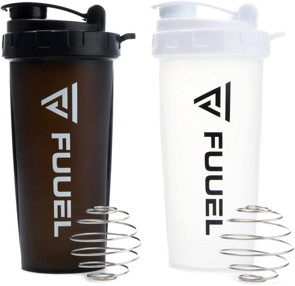 Double Shaker Bottle with Lanyard, 24Oz - Leak Proof Mixer Cup with Stainless Steel Blending Ball - Mixing Bottles for Protein Shakes - Premium Fitness Accessories (Navy & Purple)