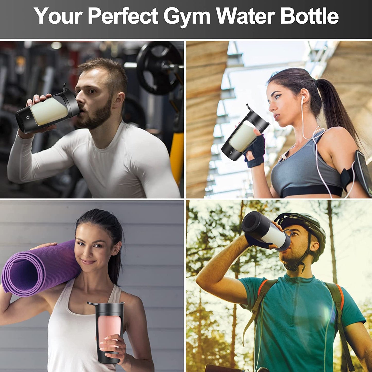 Electric Shaker Bottle, 22Oz Protein Mixer, Usb-Rechargeable, Black