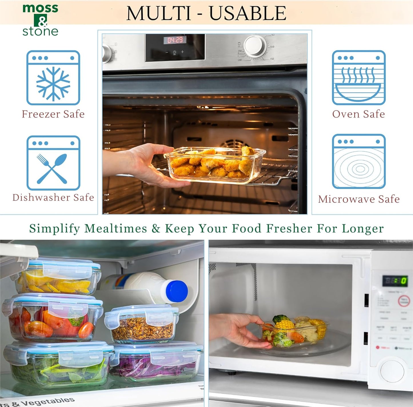 10-Piece Kitchen Glass Food Storage Containers Set with Lids, Clear Leak-Proof, Bpa-Free Airtight Meal Prep Glass Containers – Oven, Freezer, Microwave & Dishwasher Safe