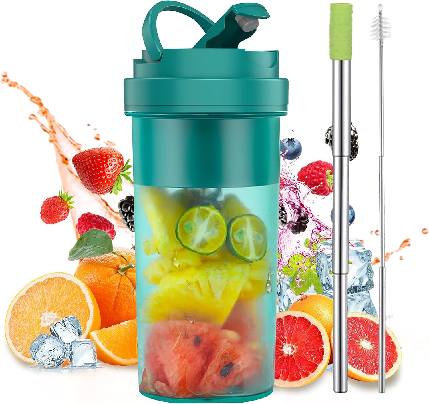 Personal Size Blender, Portable Blender Fruit Rechargeable with USB, Travel Blender with Six Blades, Mini Blender for Shakes and Smoothies, 19Oz/550Ml Juicer Cup for Gym, Travel (Green)