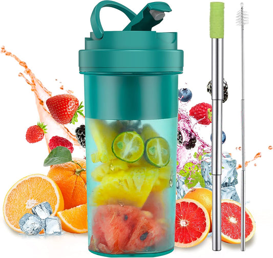 Personal Size Blender, Portable Blender Fruit Rechargeable with USB, Travel Blender with Six Blades, Mini Blender for Shakes and Smoothies, 19Oz/550Ml Juicer Cup for Gym, Travel (Green)