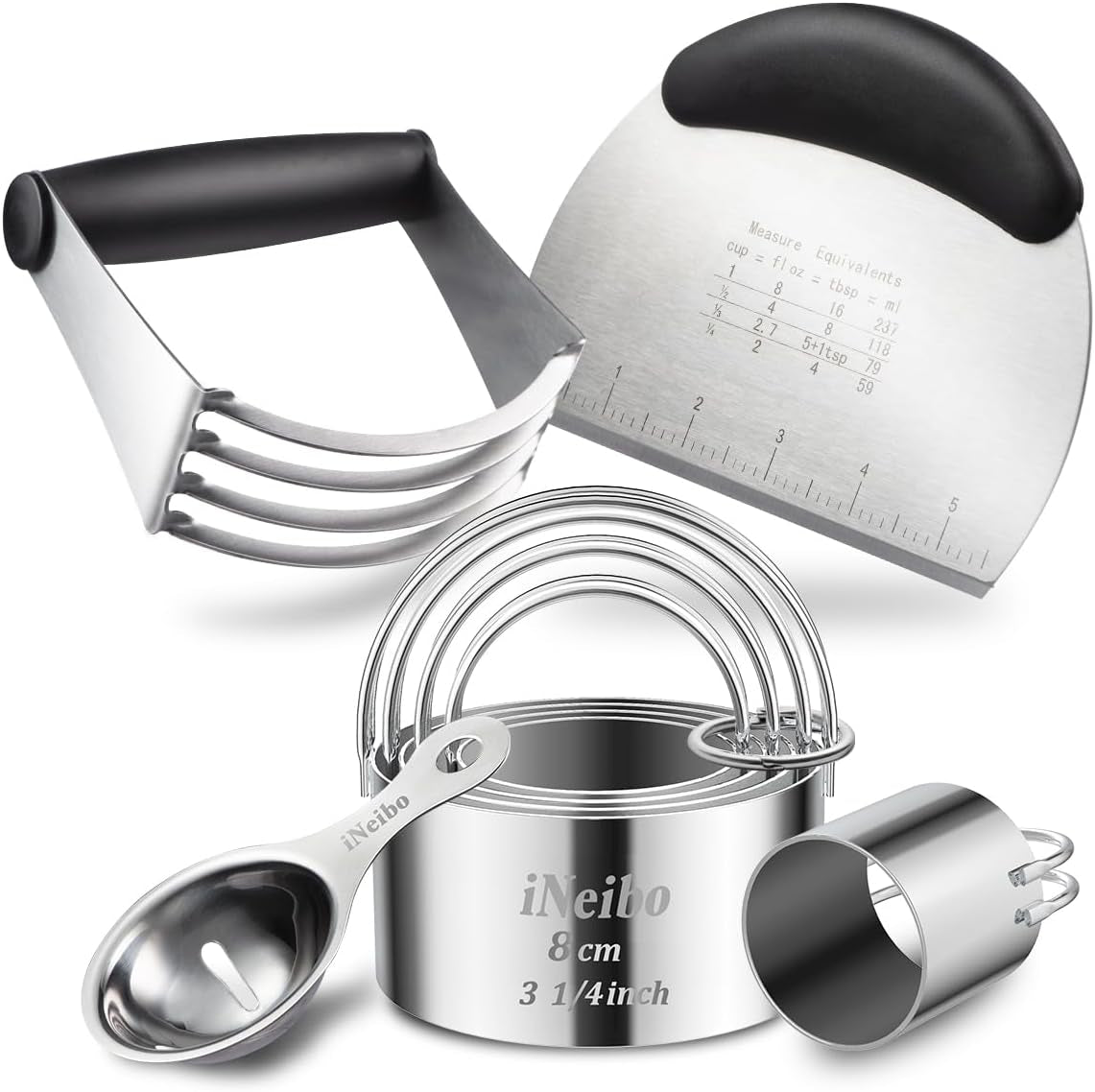 Professional Baking Tools Biscuit Cutter Set Dough Blender/Cutter round Cookies Cutter with Handle + Pastry Scraper+Egg Separator Heavy Duty Baking Dough Tools Pastry Utensils (Baking Tools)