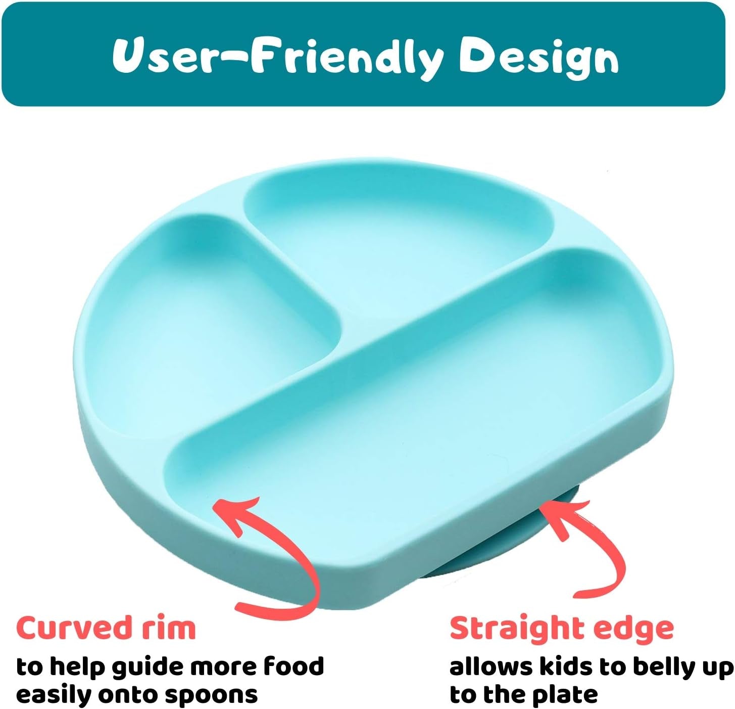 Suction Plate for Toddlers | BPA Free, 100% Food-Grade Silicone | Microwave, Dishwasher and Oven Safe | Stay Put Divided Baby Feeding Plates