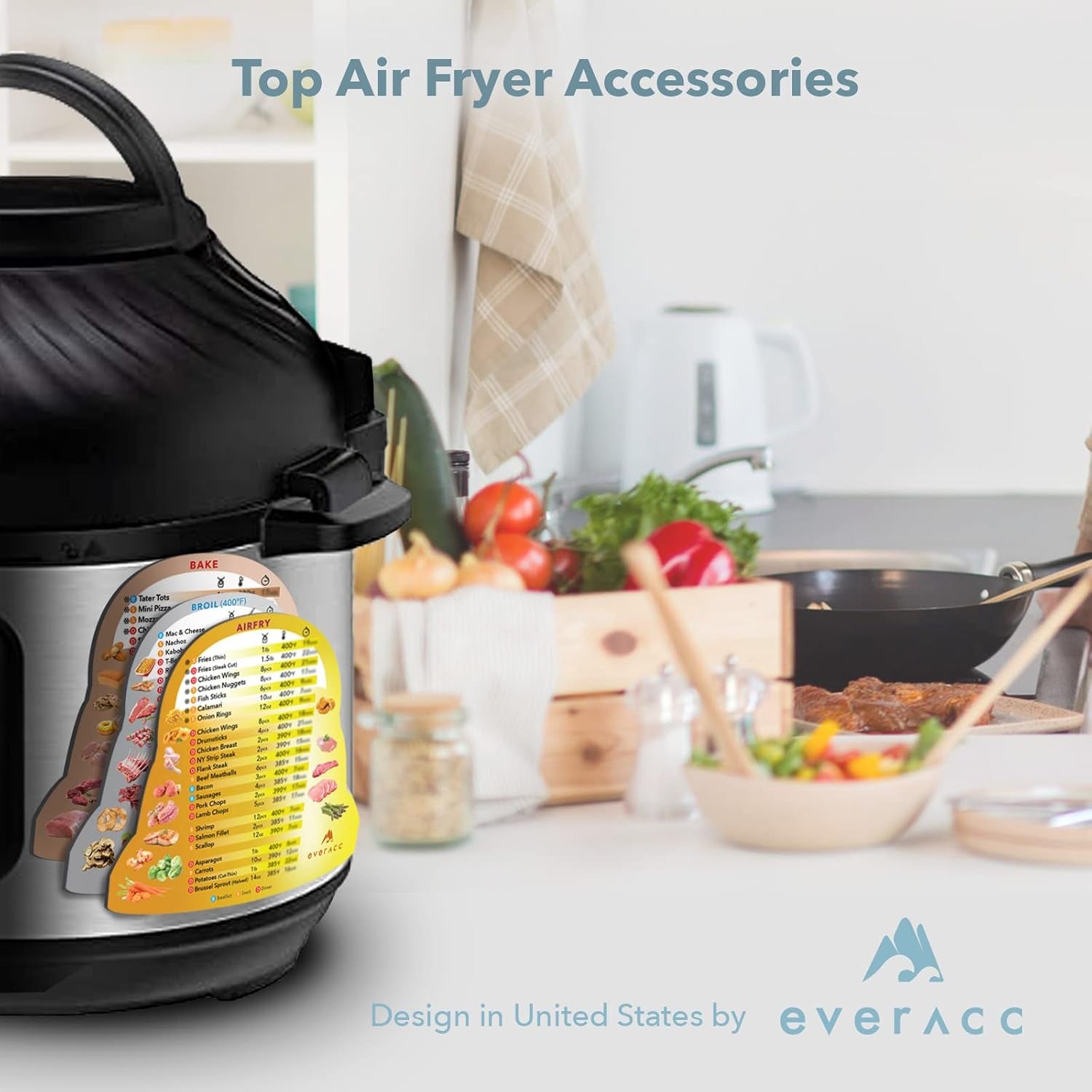 Air Fryer Magnetic Cheat Sheet Set, Air Fryer Accessories Multi Cooking Program Cook Times Chart, Instant Pot Air Fryer Frying Quick Reference Guide Magnet Sheets (Metallic)