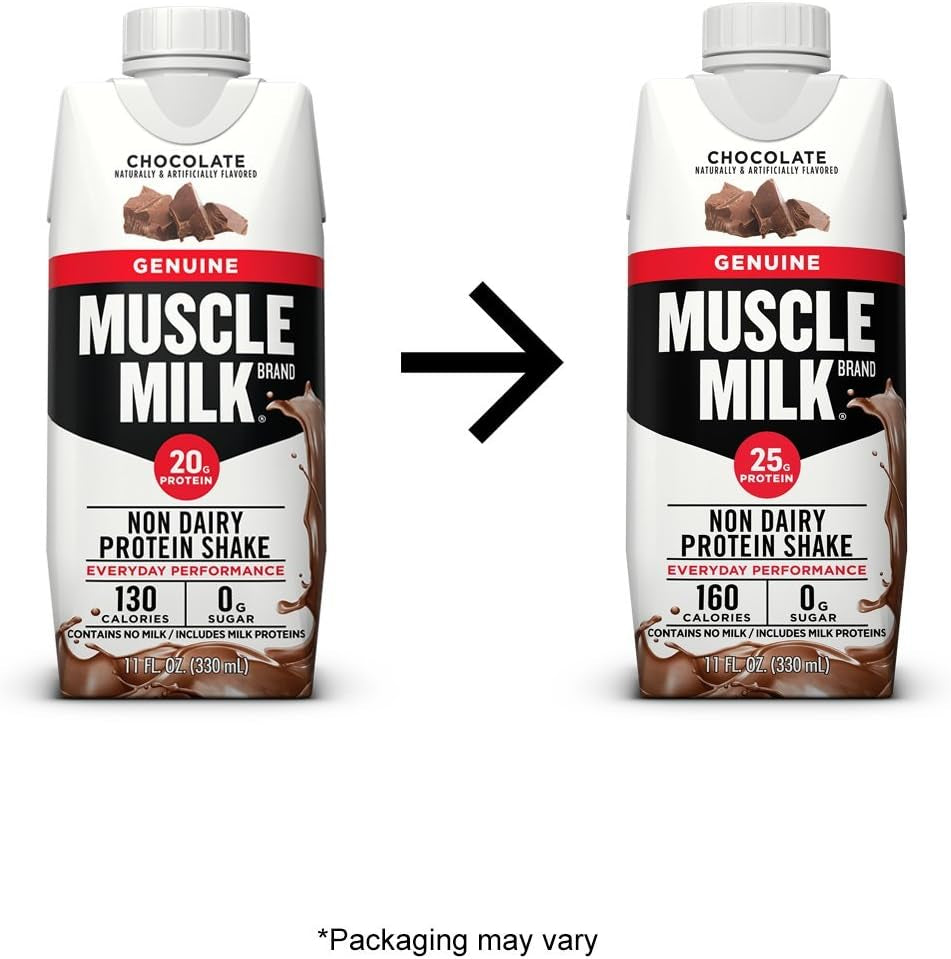 Genuine Protein Shake, Chocolate, 11 Fl Oz Carton, 12 Pack, 25G Protein, Zero Sugar, Calcium, Vitamins A, C & D, 5G Fiber, Energizing Snack, Workout Recovery, Packaging May Vary