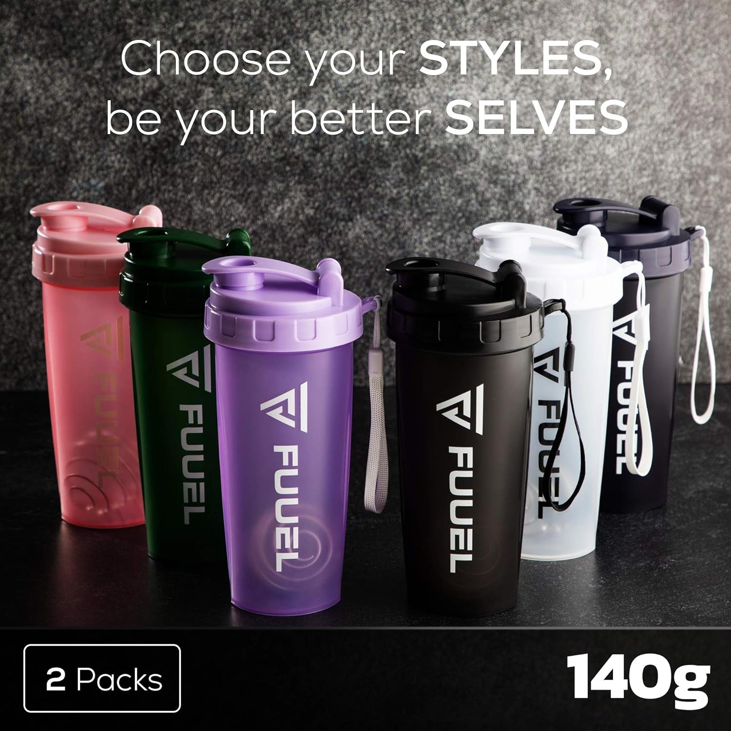 Double Shaker Bottle with Lanyard, 24Oz - Leak Proof Mixer Cup with Stainless Steel Blending Ball - Mixing Bottles for Protein Shakes - Premium Fitness Accessories (Navy & Purple)