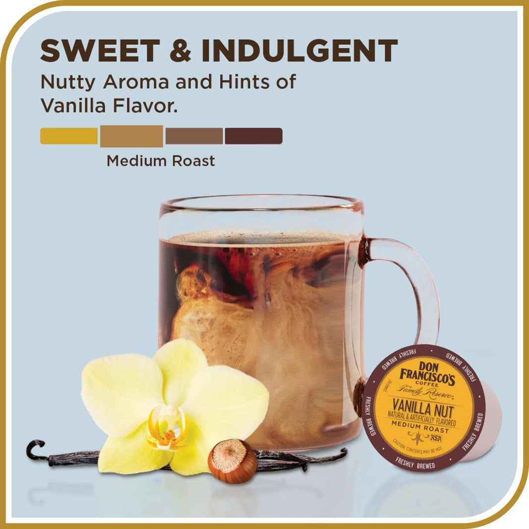 Vanilla Nut Flavored Coffee - 55 K-Cup Compatible Single-Serve Pods - 100% Arabica - Compatible with Keurig Brewers