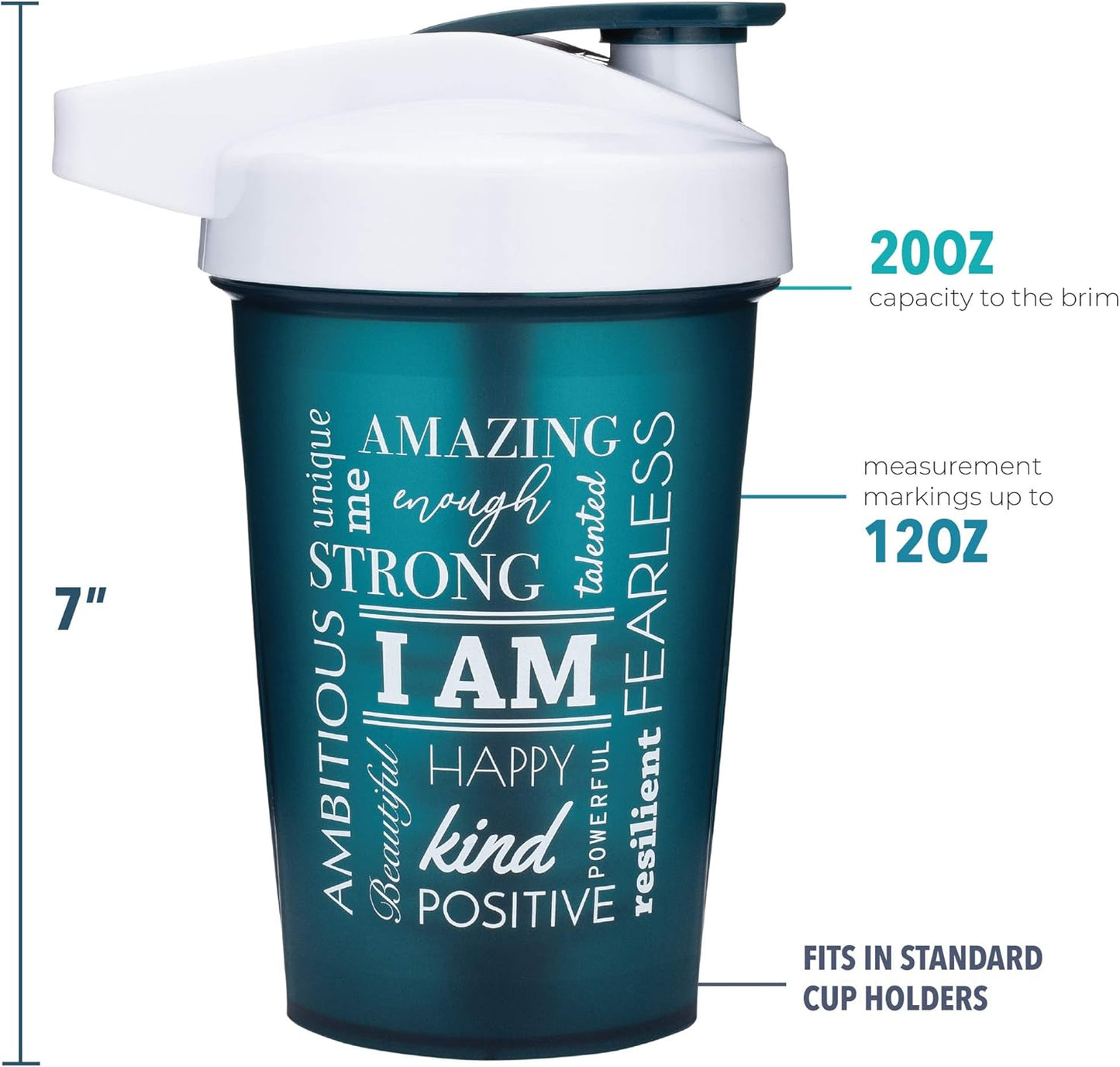 20-Ounce Shaker Bottle with Action-Rod Mixer | Shaker Cups with Motivational Quotes | Protein Shaker Bottle Is BPA Free and Dishwasher Safe | Beyoutiful - Light Blue